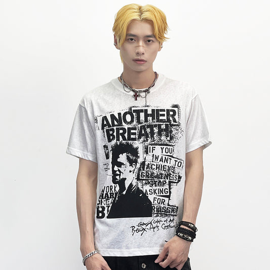 Rock Portrait Print Cotton Short Sleeve T-Shirt WN24238