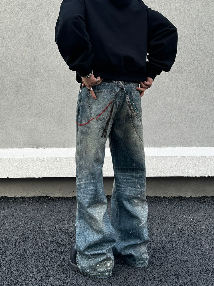 3D Paint Print Wide Leg Denim Jeans WN19399