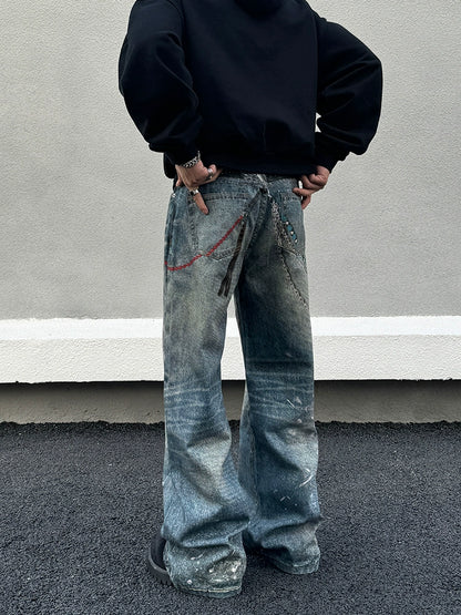 3D Paint Print Wide Leg Denim Jeans WN19399