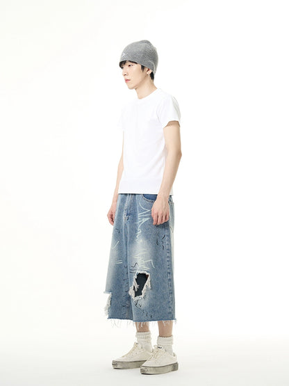 Wash Damage Denim Short Pants WN7607