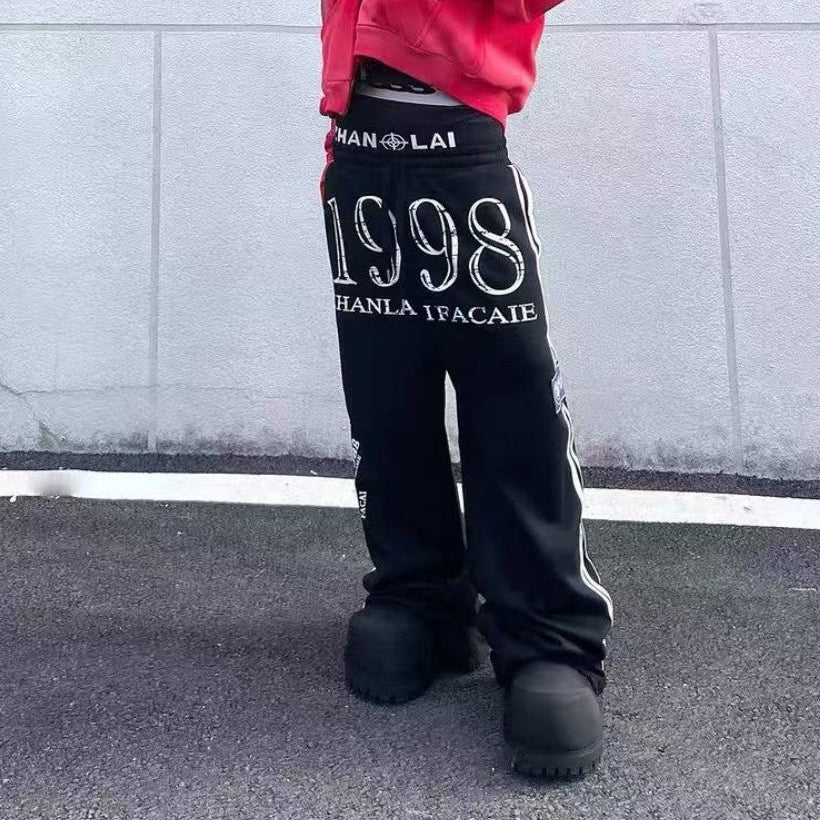 Number Print Side-Stripe Wide Leg Sweatpants WN27939