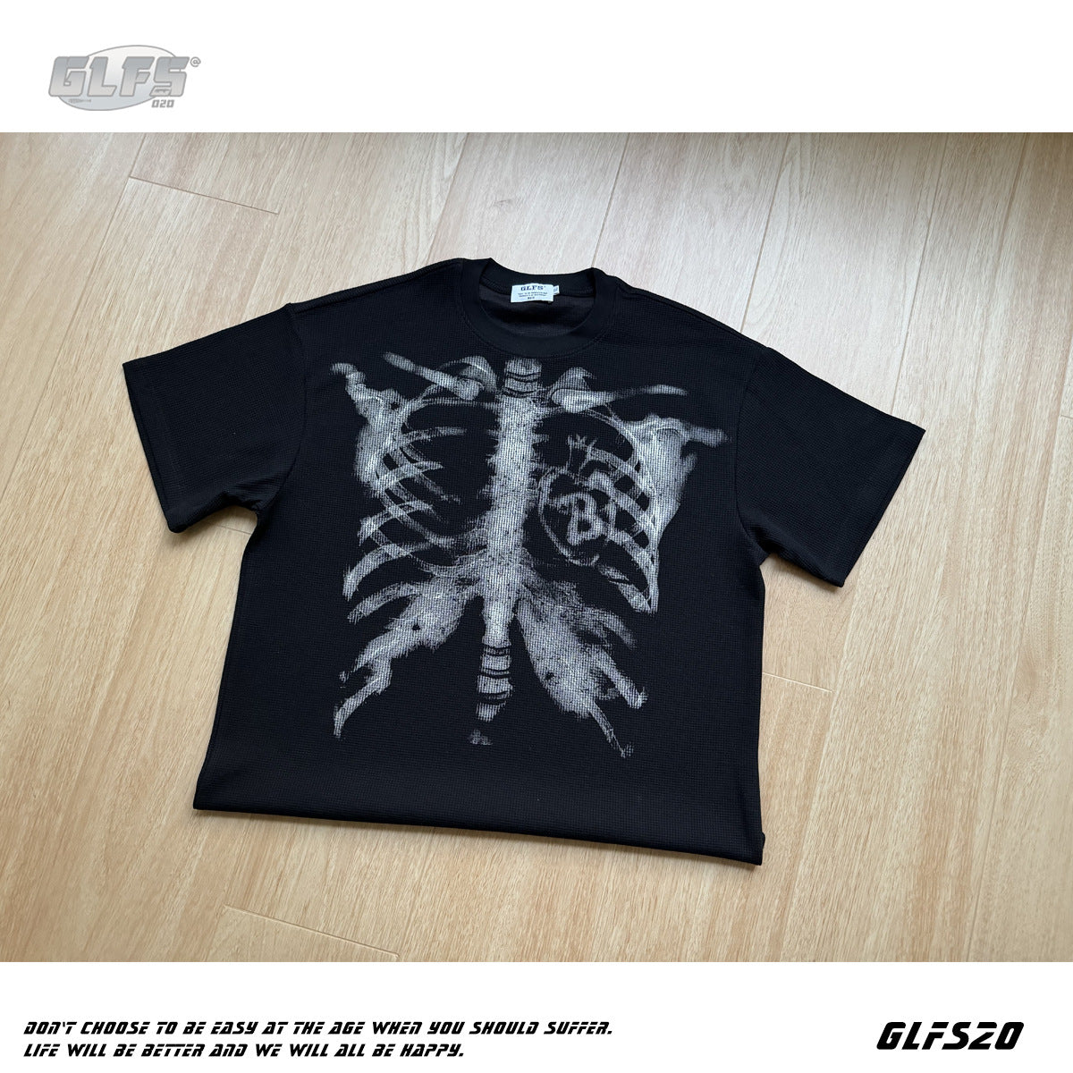 Heavyweight Waffle Washed X-Ray Skeleton Print Short Sleeve T-Shirt WN26542