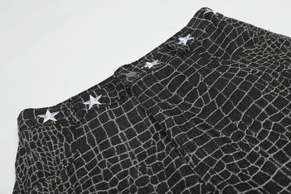 Crocodile Pattern Star Studs Wide Leg Pants WN25471