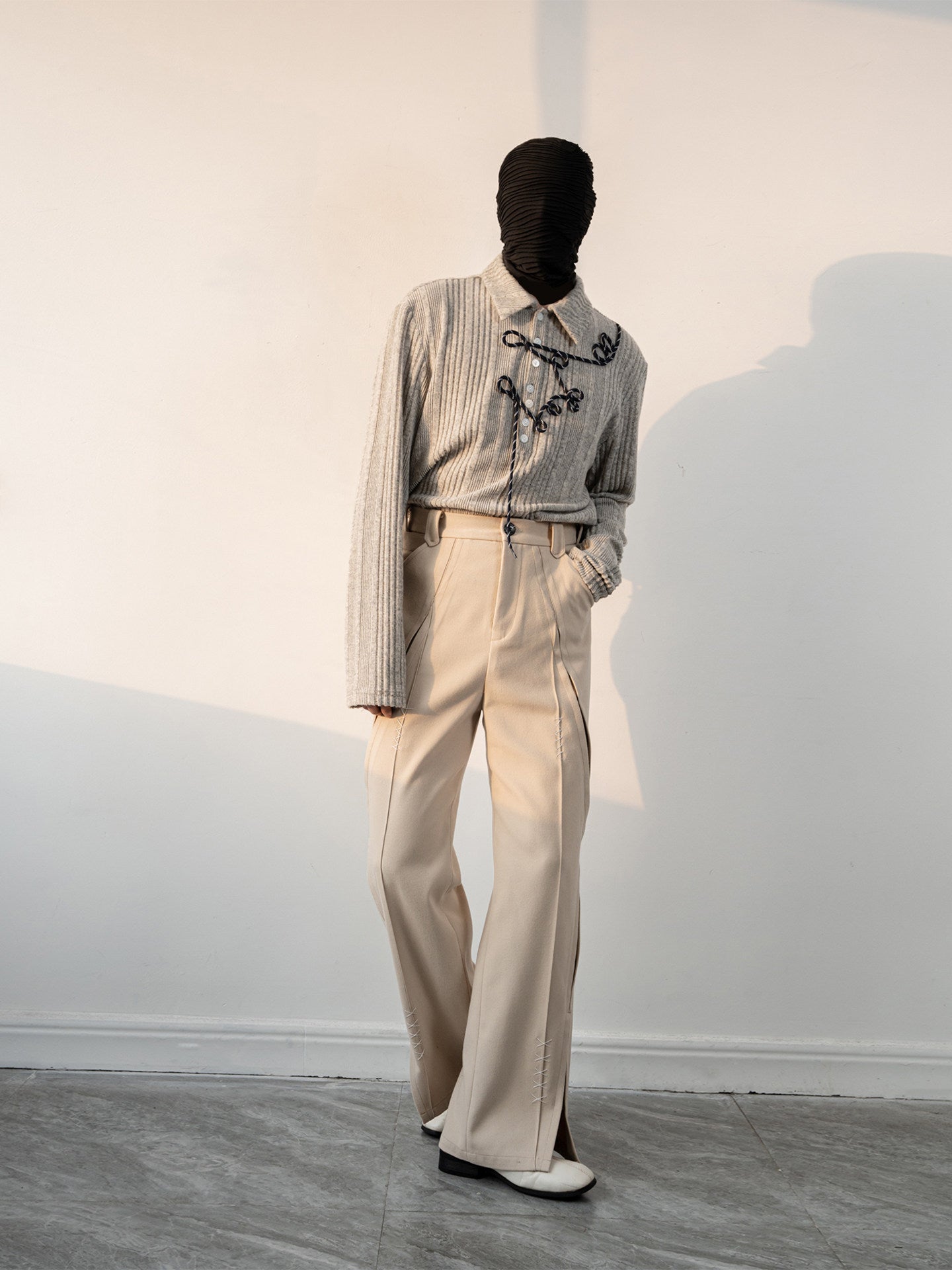 Frog Button Pleats Long Sleeve Shirt WN23630