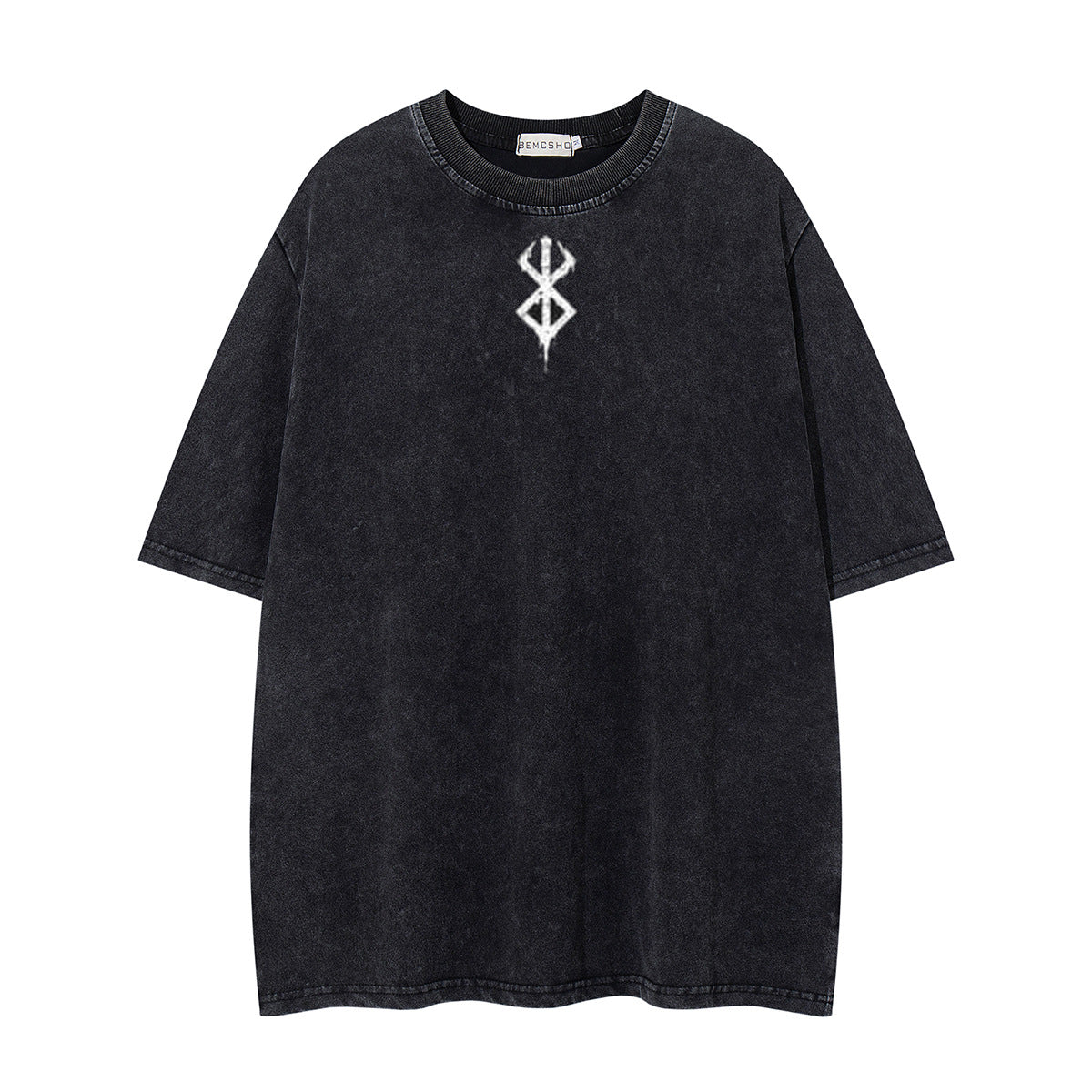 Washed Damage Sword Symbol Print Short Sleeve T-Shirt WN26916