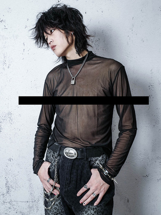 Mesh Semi-Sheer Long Sleeve T-Shirt WN15941