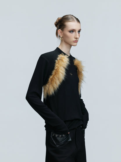 Fake Fur Panel Knit Sweater WN21738