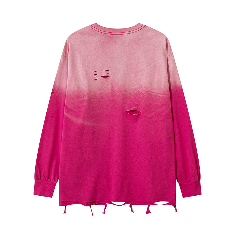 Gradient Damage Design Oversize Long Sleeve T-Shirt WN11129
