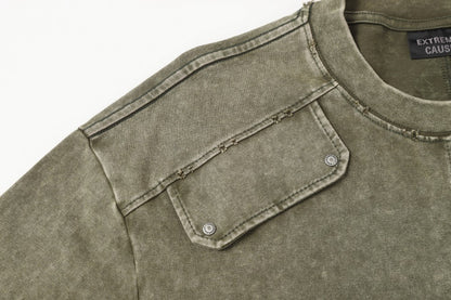 Heavyweight Washed Metal Stud Deconstructed Short Sleeve T-Shirt WN27896