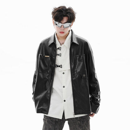 Pocket Detail Zipper PU Leather Jacket WN28054