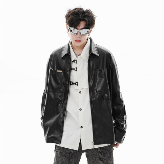 Pocket Detail Zipper PU Leather Jacket WN28054