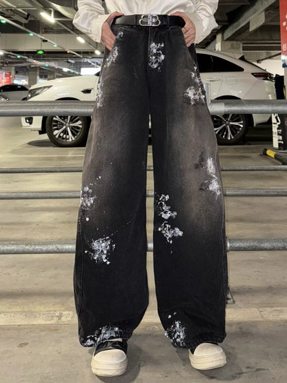 Paint Pearl Design Wide Leg Denim Jeans WN20730