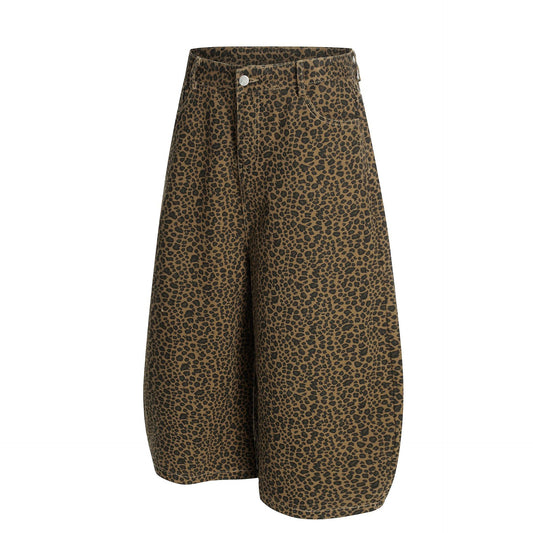Leopard Print Curved Cargo Half Pants WN26145