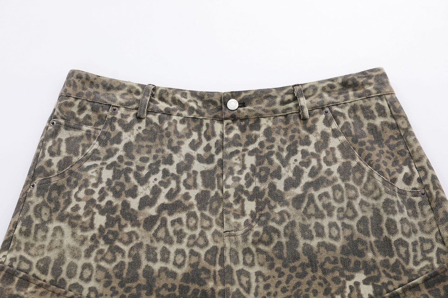 Leopard Print Multi-Pocket Wide Leg Half Pants WN25827