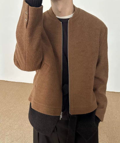 Wool Collarless Zipper Jacket WN21499