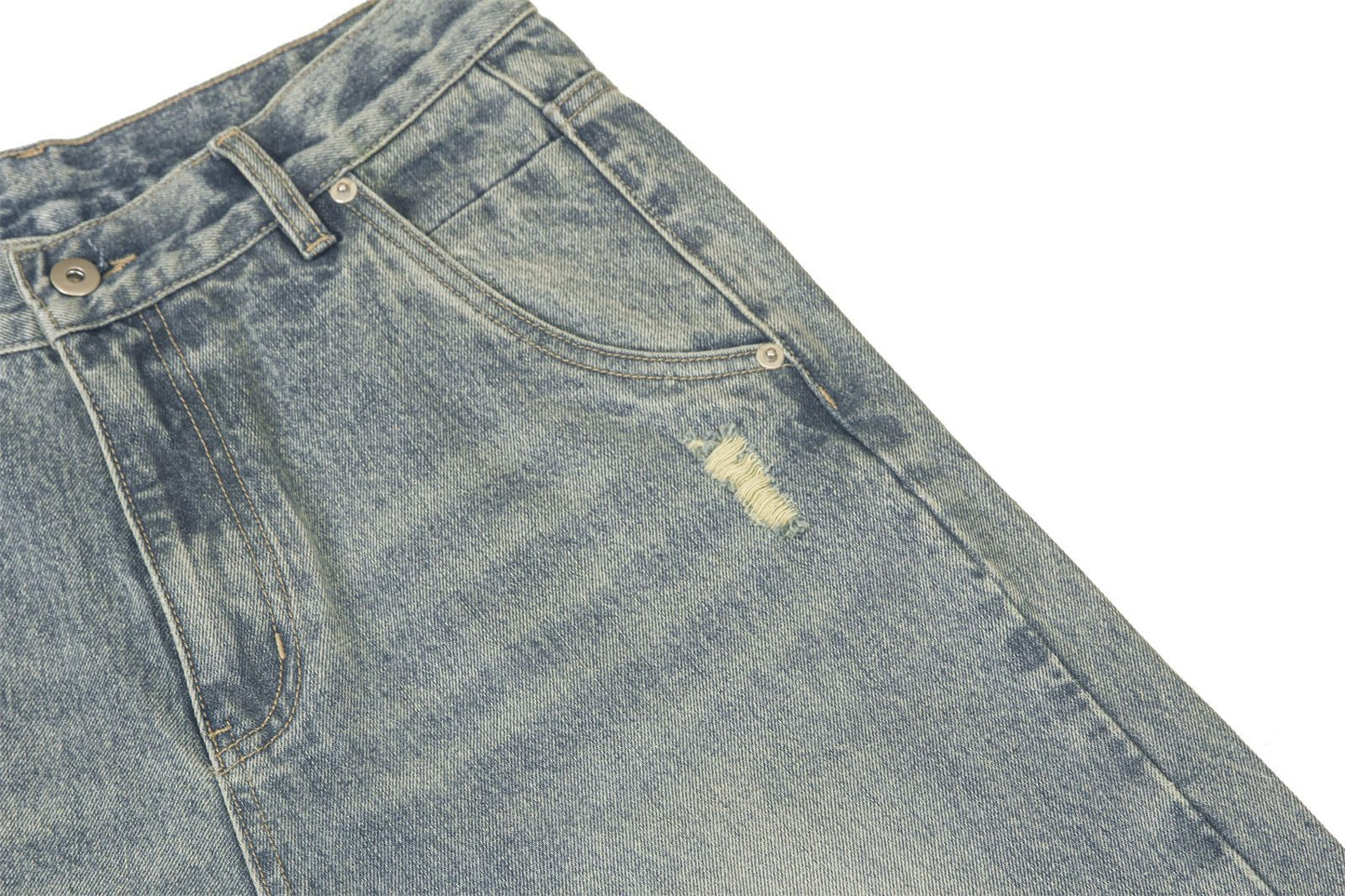 Washed Damage Wide-Leg Straight Denim Jeans WN16206