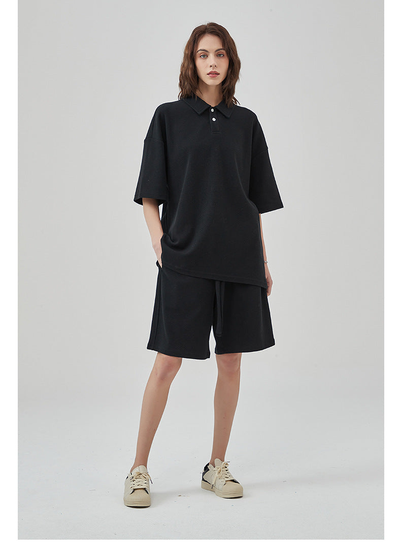 Oversize Waffle Polo Shirt & Waffle Shorts Setup WN6636