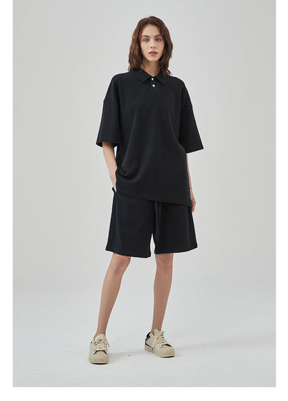 Oversize Waffle Polo Shirt & Waffle Shorts Setup WN6636