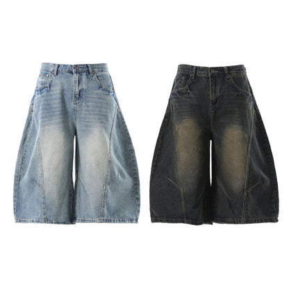 Washed Whisker Curved Cropped Denim Jeans WN25531