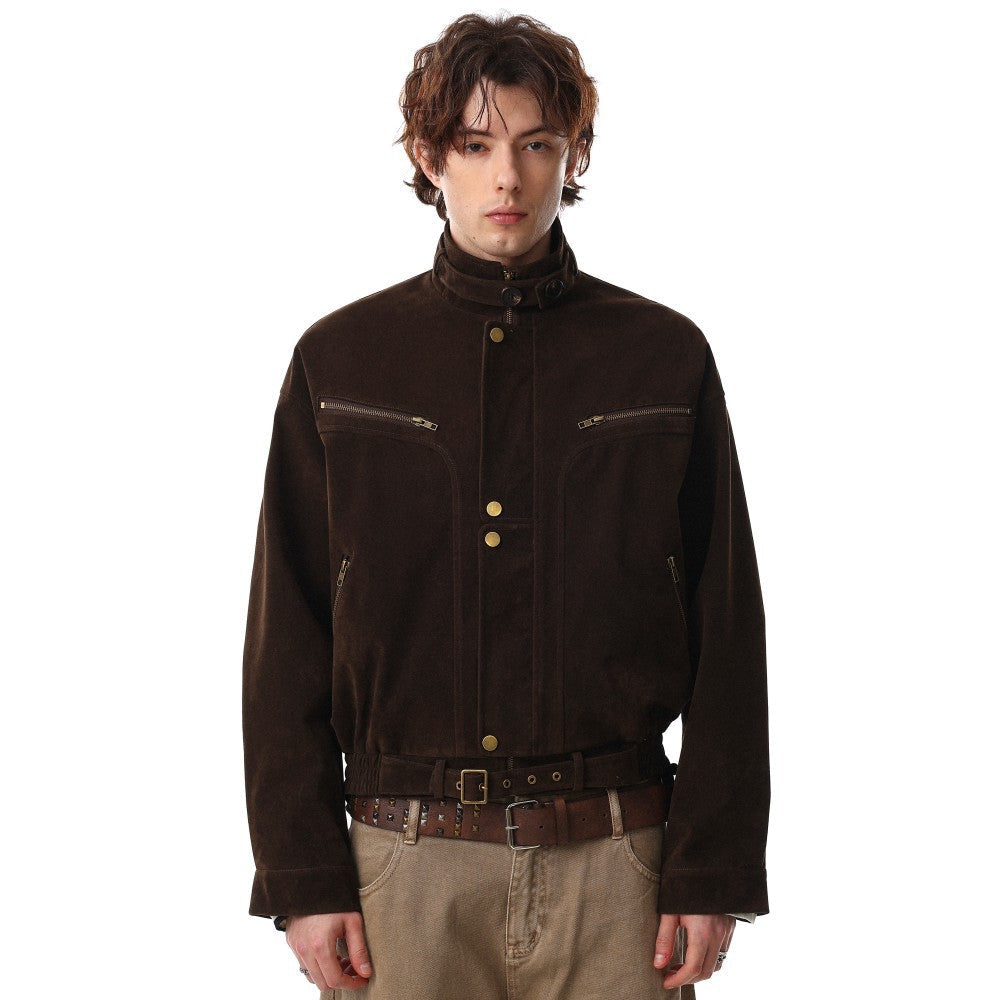 Suede Stand Neck Zipper Jacket WN27872