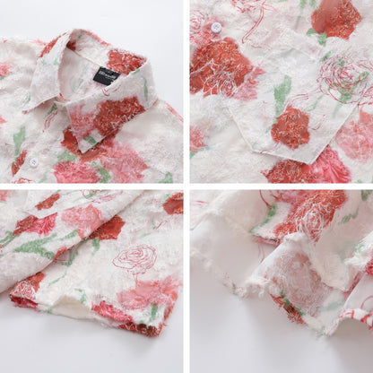 Floral Jacquard Oversize Short Sleeve Shirt WN26831