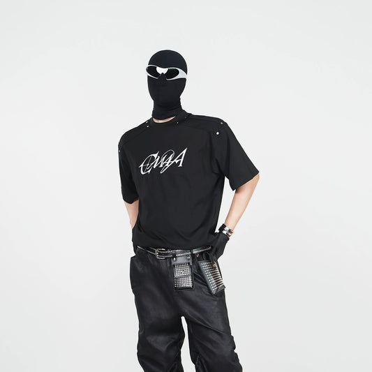 Studs Letter Embroidery Heavyweight Short Sleeve T-Shirt WN17361