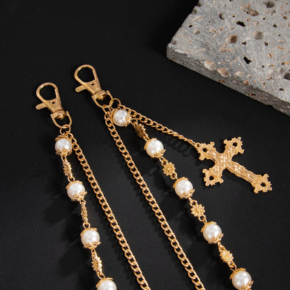 Pearl Beads Flower Cross Pants Chain WN21062