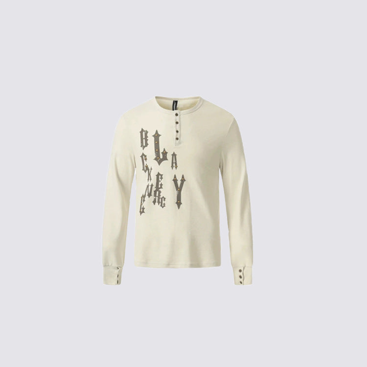 Letter Print Studs Detail Long Sleeve T-Shirt WN28032