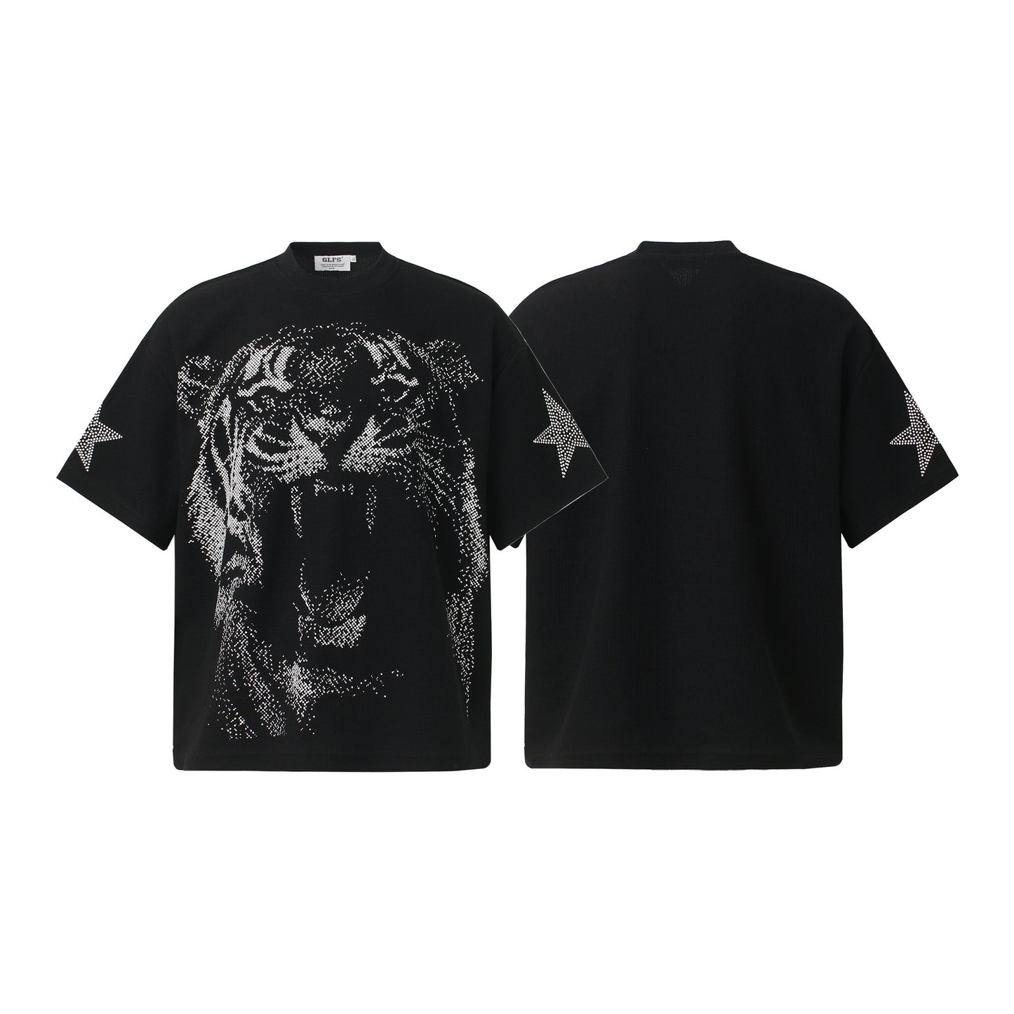 Graffiti Tiger Print Waffle Oversize Short Sleeve T-Shirt WN25898