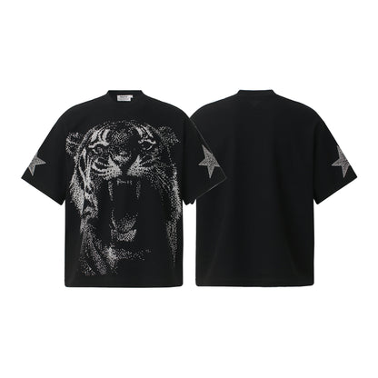 Graffiti Tiger Print Waffle Oversize Short Sleeve T-Shirt WN25898