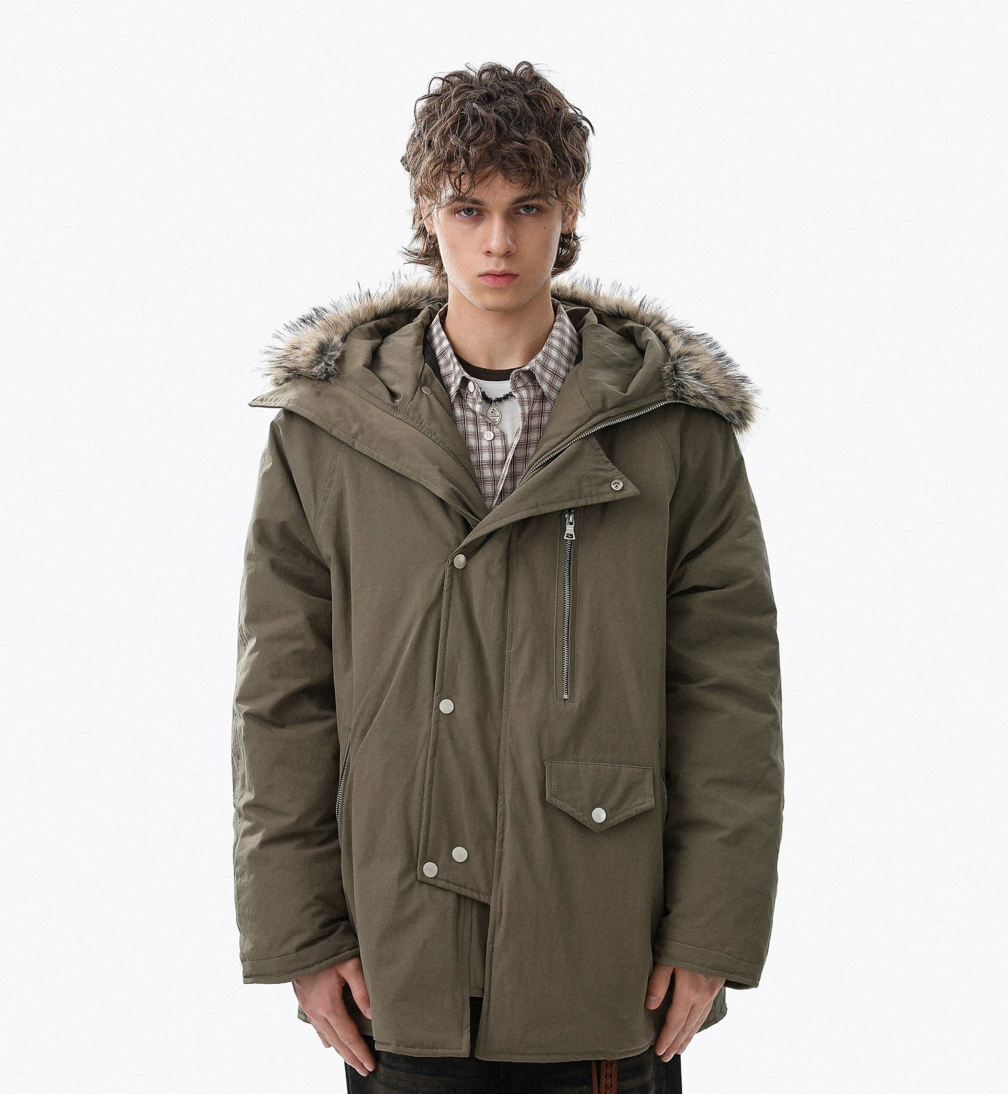 Fake Fur-Collar Pockets Design Warm Coat WN22100