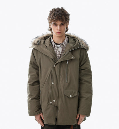 Fake Fur-Collar Pockets Design Warm Coat WN22100