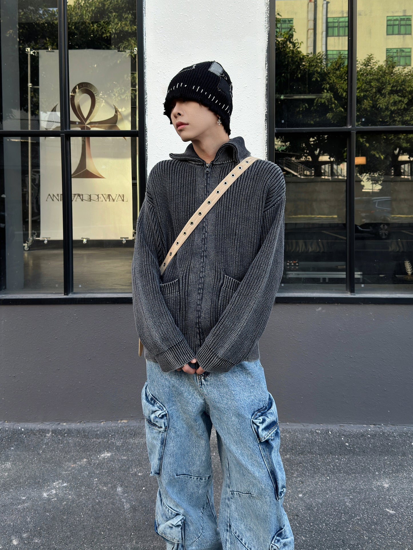 Lapel Minimal Zipper Knit Cardigan WN22998