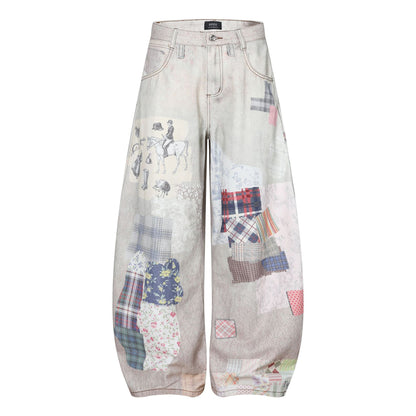 Collage Print Wide Leg Denim Jeans WN26018