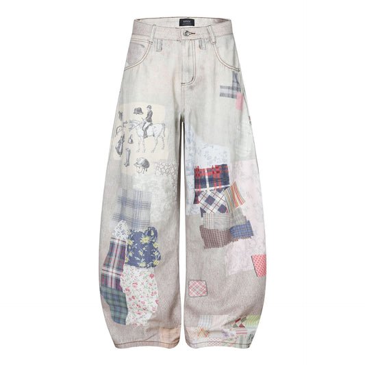 Collage Print Wide Leg Denim Jeans WN26018