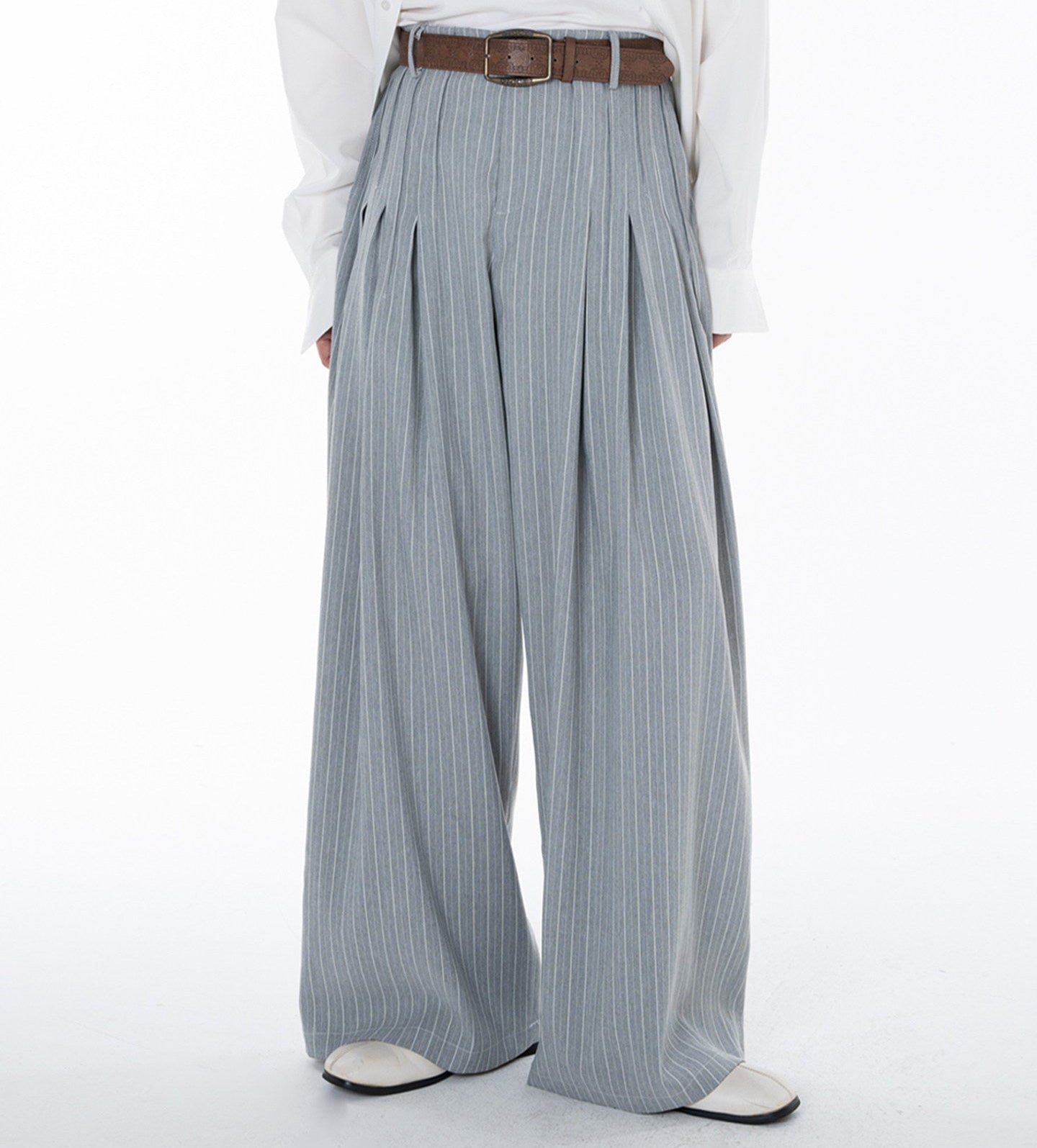 Pleats Stripe Wide Leg Trousers WN23622