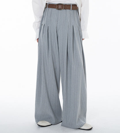 Pleats Stripe Wide Leg Trousers WN23622