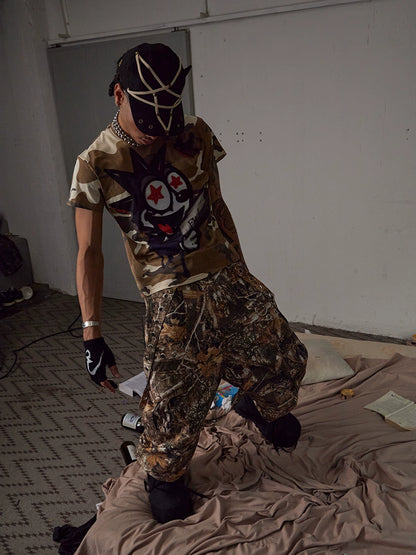 Detachable Belt Branch Camouflage Wide Leg Cargo Pants WN17044