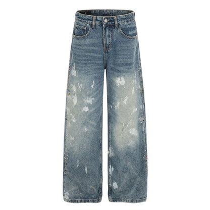 Paint Splatter Curved Denim Jeans WN26128