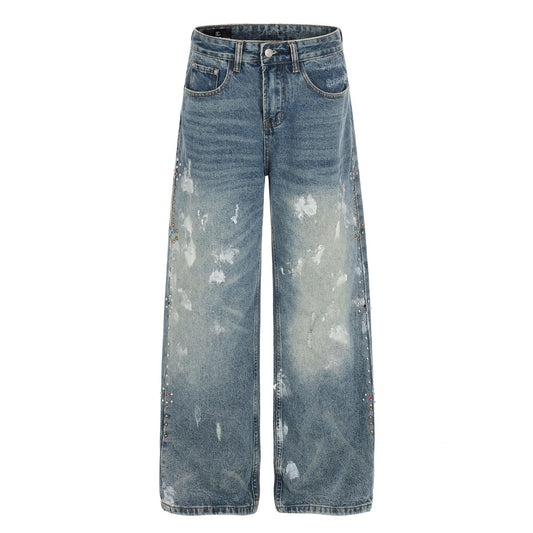 Paint Splatter Curved Denim Jeans WN26128