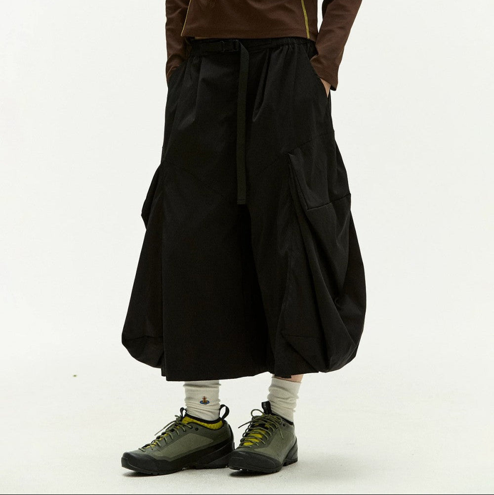 Utility 3D Pocket Wide Leg Cargo Half Pants WN27888