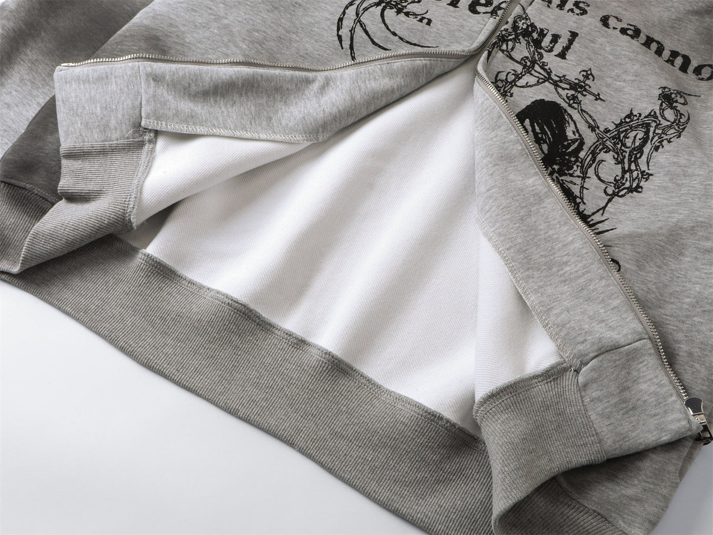 Fake Fur Collar Print Zipper Hoodie WN10999