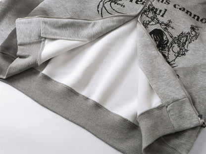 Fake Fur Collar Print Zipper Hoodie WN10999