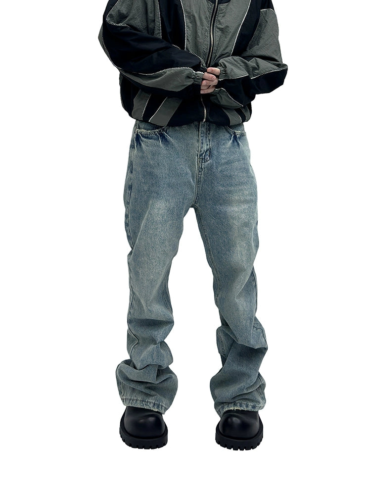 Frayed Washed Flare Denim Jeans WN16936