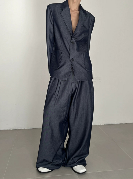 Denim Tailored Jacket & Wide Leg Trousers Setup WN21541