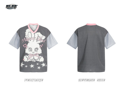 V-Neck Cartoon Rabbit Letter Print T-Shirt WN26602
