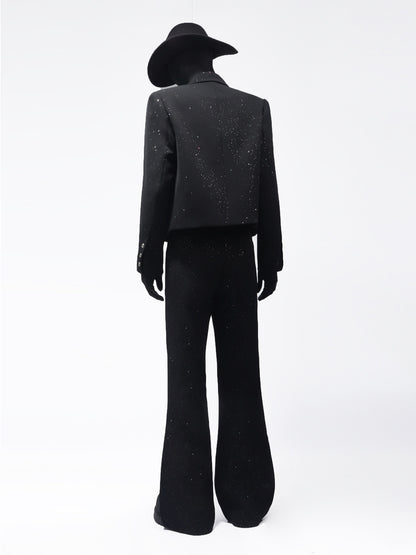 Fringe Studs Tailored Jacket & Flare Trousers Setup WN23700