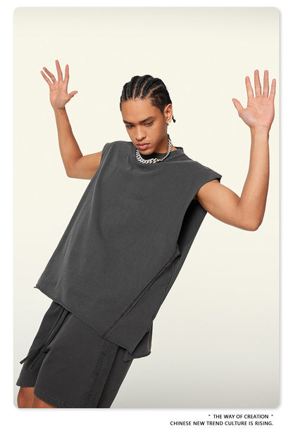 Washed Oversize Sleeveless T-Shirt WN6069