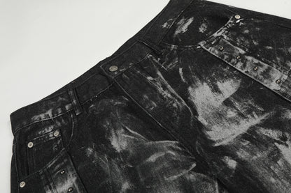 Paint Studs Curved Denim Jeans WN25499