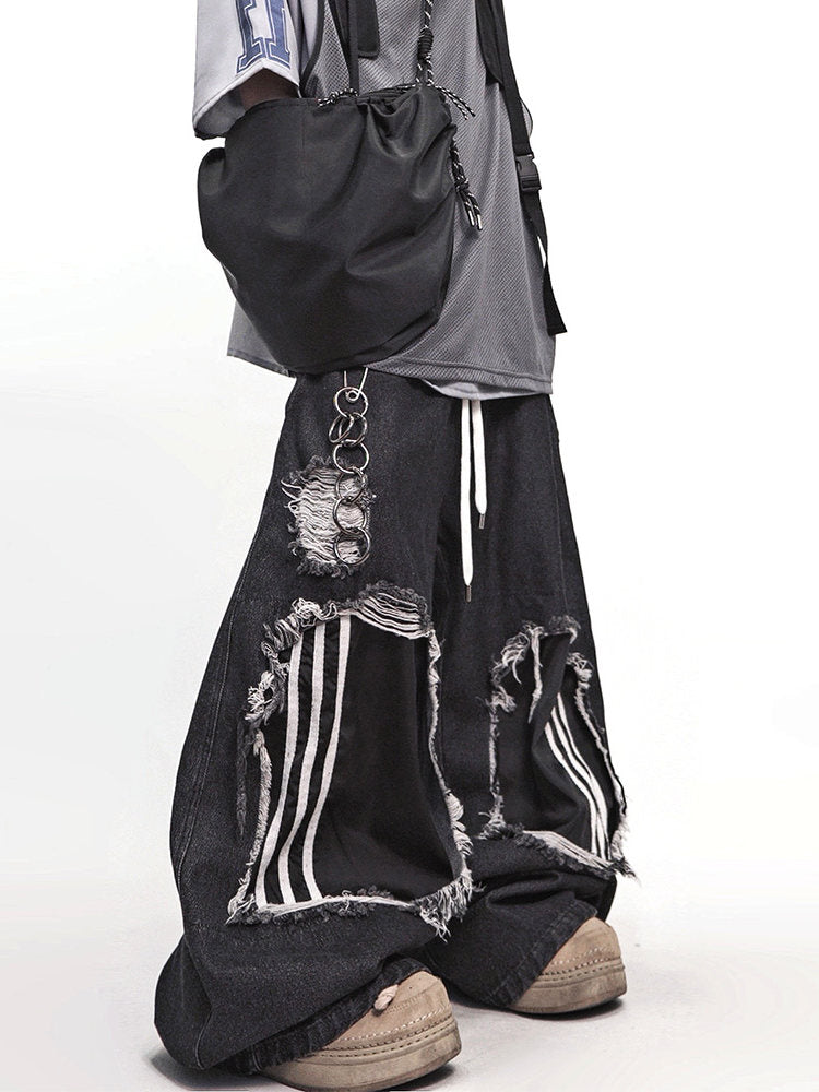 Ripped Wide Leg Denim Jeans WN23995